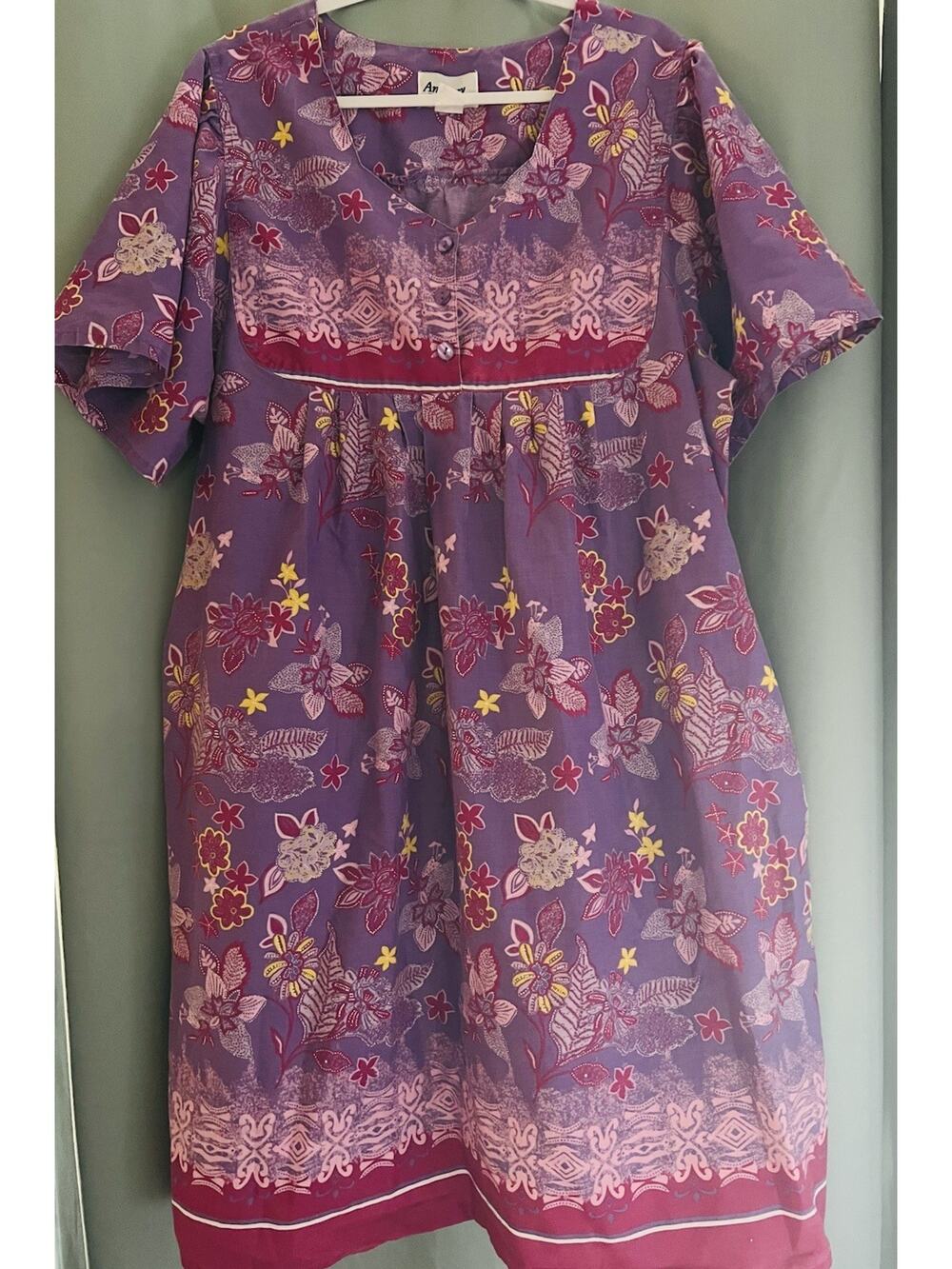 Vintage Anthony Richards Purple Floral Patio Dress Muumuu Lounger Housecoat 2X